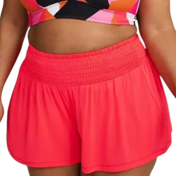 TORRID Swim Shorts CoverUp Sheer Neon-Coral Mesh Smocked Waist Flowy NWT Size 2X - Picture 11 of 11